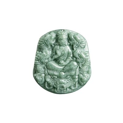 Jade natural tallado Nueve dragones collar de colgante Guan Yin Una adición única a su colección de joyas