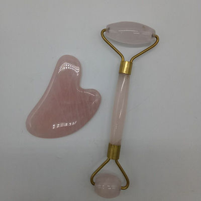 Roller facial anti-envejecimiento y Guasha Set Real 100% de Jade Roller para masajeador de cara reduce las arrugas Rosa de cuarzo masajeador corporal