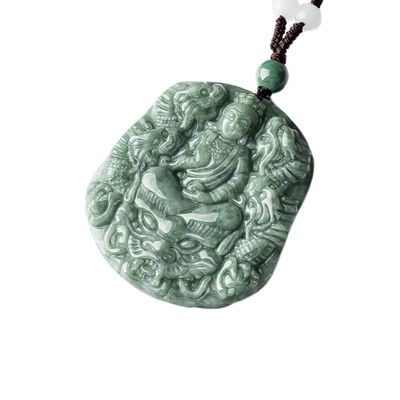 Jade natural tallado Nueve dragones collar de colgante Guan Yin Una adición única a su colección de joyas