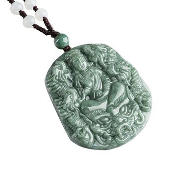 Jade natural tallado Nueve dragones collar de colgante Guan Yin Una adición única a su colección de joyas