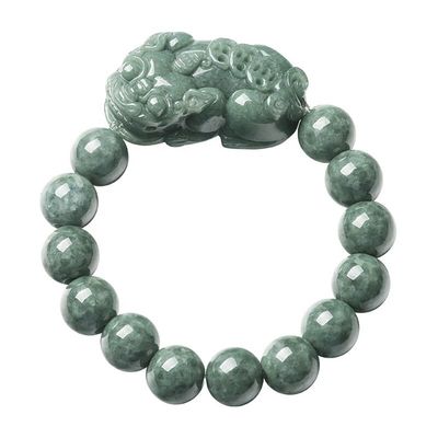 Brazalete de jadeita tallada aceite verde pixiu hombres y mujeres brazaletes de encanto accesorios anillo de regalo de cumpleaños 13mm diámetro de cuentas