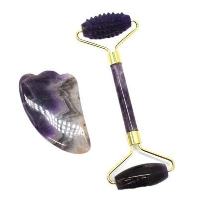 Masaje facial y corporal Guasha herramienta de belleza producto de tendencia 2024 Ametista natural Jade Roller Facial Gua Sha Masajador