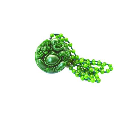 Estilo Feng Shui Características regionales Verde natural Gran Jade Happy Buda colgante collar con cadenas