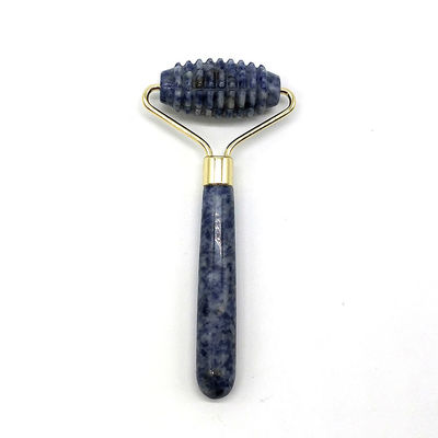 Blue Point Jasper Masajeador facial sin ruido de ruedas de jade de la naturaleza Masajeador de ruedas de jade 128 * 58mm Función de masajeador de cara a la naturaleza