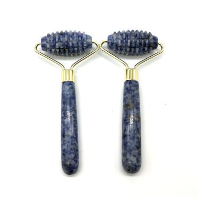 Blue Point Jasper Masajeador facial sin ruido de ruedas de jade de la naturaleza Masajeador de ruedas de jade 128 * 58mm Función de masajeador de cara a la naturaleza