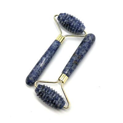 Blue Point Jasper Masajeador facial sin ruido de ruedas de jade de la naturaleza Masajeador de ruedas de jade 128 * 58mm Función de masajeador de cara a la naturaleza