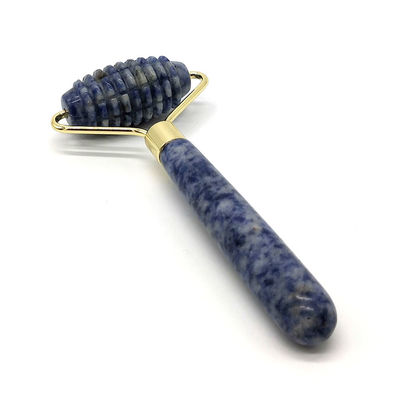 Blue Point Jasper Masajeador facial sin ruido de ruedas de jade de la naturaleza Masajeador de ruedas de jade 128 * 58mm Función de masajeador de cara a la naturaleza