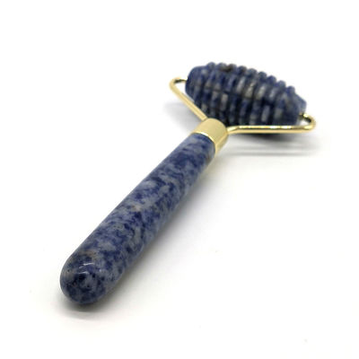 Blue Point Jasper Masajeador facial sin ruido de ruedas de jade de la naturaleza Masajeador de ruedas de jade 128 * 58mm Función de masajeador de cara a la naturaleza