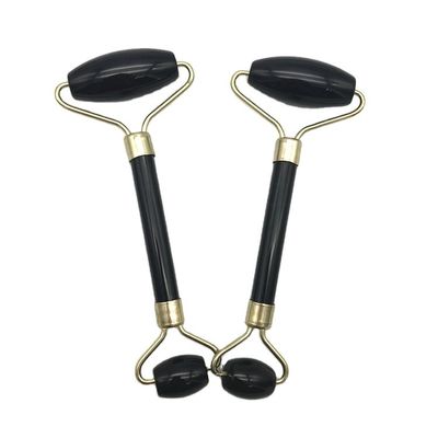 2024 Obsidiano Negro Natural Gua Sha Jade Facial Guasha Roller Massager para el Cuidado de la Cara y el Cuello Belleza por Metal de Plata