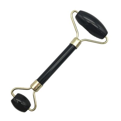 2024 Obsidiano Negro Natural Gua Sha Jade Facial Guasha Roller Massager para el Cuidado de la Cara y el Cuello Belleza por Metal de Plata