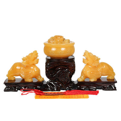 Estatua de jade amarillo Pixiu Fengshui Regalo para la riqueza y la prosperidad