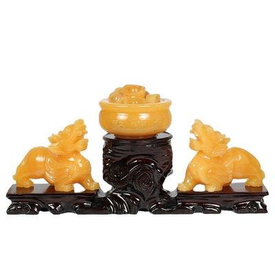 Estatua de jade amarillo Pixiu Fengshui Regalo para la riqueza y la prosperidad