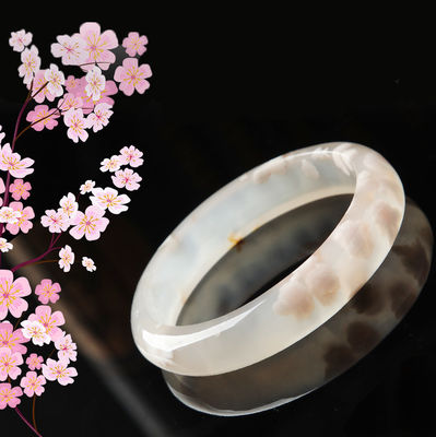 Joyería Decoración Natural Sakura Agate Jade Brazalete Calcedonia Cristal Hielo A través del Brazalete Mujeres 52-56mm