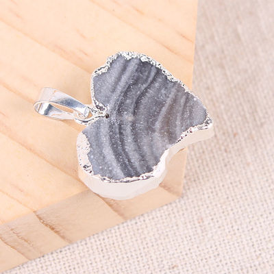 Art Coleccionable colgante de rebanada de ágata Plata / dorada bordado de borde tema Feng Shui Diseño único Hecho a mano