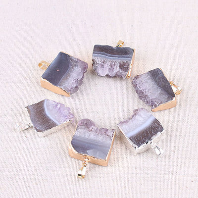 Feng Shui Natural Druzy Quartz Agate Amethyst Collar con colgante dorado y piedras de cristal