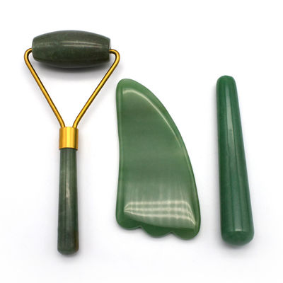 Conjunto de rodillos faciales de masaje de jade verde aventurino para masajes faciales de cuello y ojos