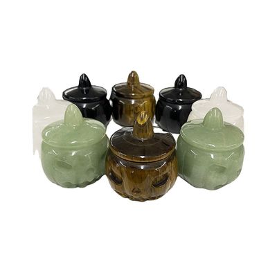 Técnica de grabado cristal natural piedra semipreciosa tallado calabaza perfectamente tallada para la decoración de Halloween