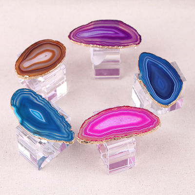 Anillo de servilleta de cristal de forma cuadrada, hecho de piedra de ágata natural para elegantes mesas