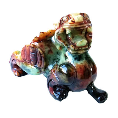 Estatua verde de dragón de jade Pixiu de 22 cm tallada a mano para la suerte y el mal