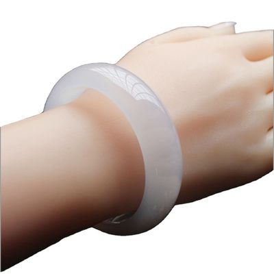 Ballaza de Jade de Ágata Blanca Hielo Certificado Brazalete Chino 54-66mm Ballazas de costumbre popular 1 Conjunto Arte de Colección