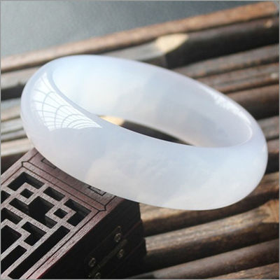 Ballaza de Jade de Ágata Blanca Hielo Certificado Brazalete Chino 54-66mm Ballazas de costumbre popular 1 Conjunto Arte de Colección