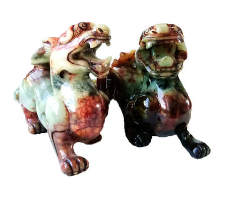 Estatua verde de dragón de jade Pixiu de 22 cm tallada a mano para la suerte y el mal