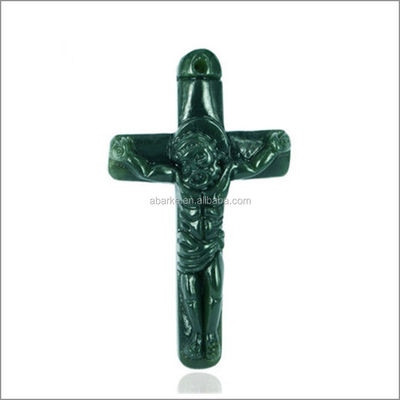 Collar de color verde natural HeTian Jade pendente tallado Jesús Cristo Cruz collar de collar de moda joyas para hombres y mujeres moda