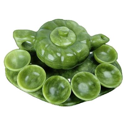Conjunto de tetera de jade de artesanía tradicional china con 6 tazas y 1 placa de jade Edición limitada Colección de piedras preciosas