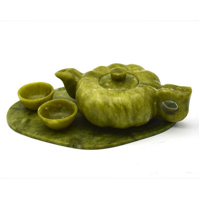 Conjunto de tetera de jade de artesanía tradicional china con 6 tazas y 1 placa de jade Edición limitada Colección de piedras preciosas