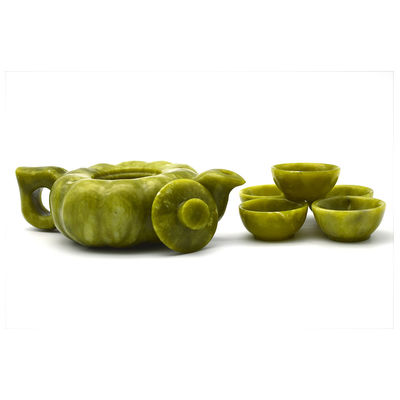 Conjunto de tetera de jade de artesanía tradicional china con 6 tazas y 1 placa de jade Edición limitada Colección de piedras preciosas