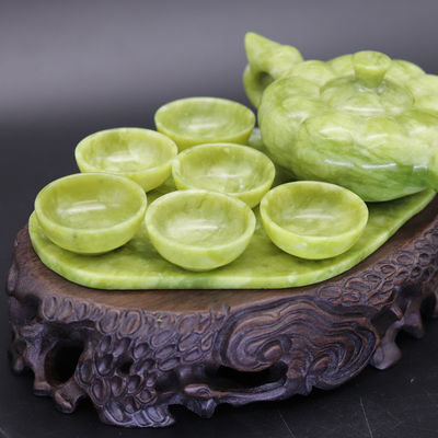Conjunto de tetera de jade de artesanía tradicional china con 6 tazas y 1 placa de jade Edición limitada Colección de piedras preciosas