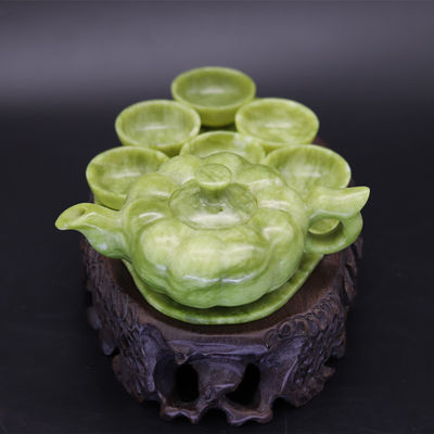 Conjunto de tetera de jade de artesanía tradicional china con 6 tazas y 1 placa de jade Edición limitada Colección de piedras preciosas