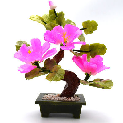 Logotipo personalizado Disponible árboles de flores de piedra de jade de China árboles de cristal de flores decorativas rojas para B2B Marke