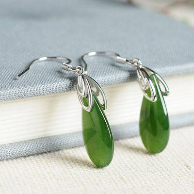 925 de plata esterlina diseño de nefrita verde Jade de gota de los aretes con logotipo personalizado de impresión de sublimación