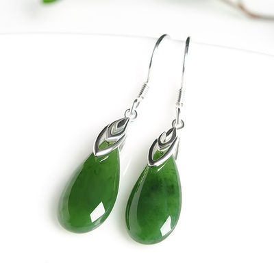 925 de plata esterlina diseño de nefrita verde Jade de gota de los aretes con logotipo personalizado de impresión de sublimación