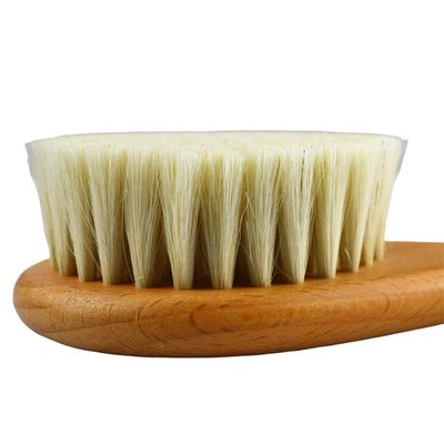 Pincelas suaves naturales de lana cepillado seco mango de madera cepillado de cabello de bebé logotipo personalizado limpieza del cuerpo facial herramienta de baño para masaje de la piel