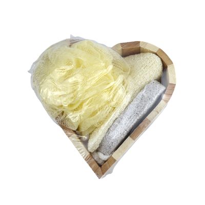 Equipo de limpieza corporal de madera natural con forma de amor