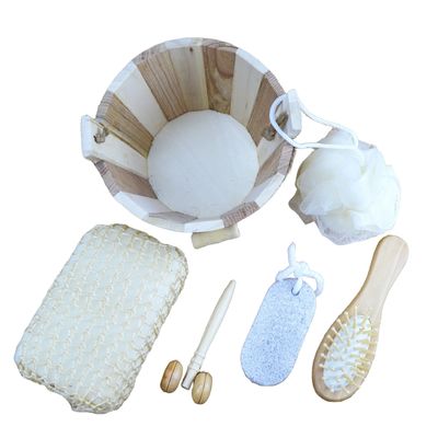 Conjunto de masajeador corporal baño en barrica de cinco piezas con piedra pómez masajeador facial champú peine esponja de baño y ducha