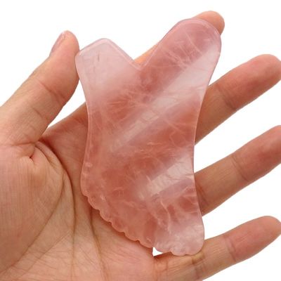 Logotipo personalizado herramienta de masaje corporal natural de cuarzo rosa gua sha para el cuidado personal de la piel y la salud facial