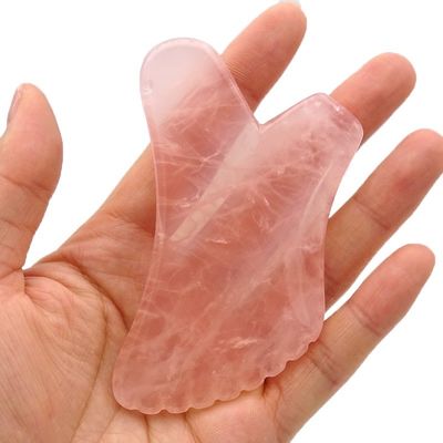 Logotipo personalizado herramienta de masaje corporal natural de cuarzo rosa gua sha para el cuidado personal de la piel y la salud facial