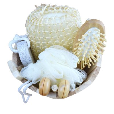 Conjunto de masajeador corporal baño en barrica de cinco piezas con piedra pómez masajeador facial champú peine esponja de baño y ducha