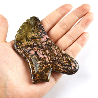Herramienta Gua-Sha de piedra de rodonita personalizable Masajista facial rosa y negro para alivio del cuello / hombro / espalda / pierna