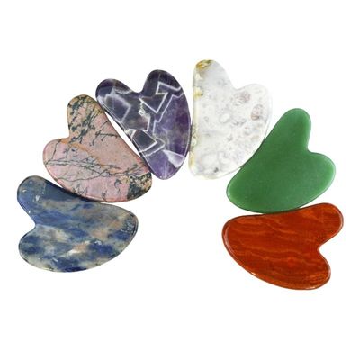 75*50mm Rosa Cuarzo Jade Piedra Bian Escultura Corazón Gua Sha Facial Escultura Herramienta para Cuello Volte hombro Masaje Antienvejecimiento