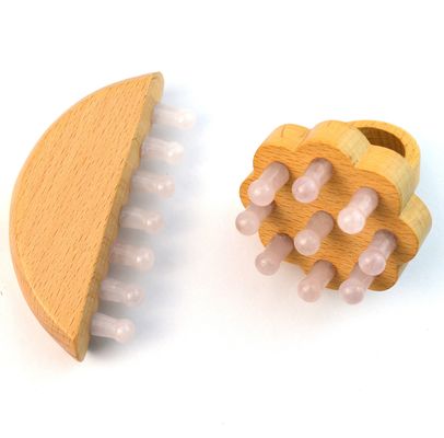 Peinado de masaje de cabello Meridiano de Guasha de madera de cuarzo rosa de jade Peinado de masaje de cabello con función de Gua Sha