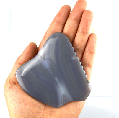 Herramienta de terapia de raspado de masaje personalizado 83g Agate gris rayado Jade Gua Sha Piedra para rostro y cuerpo