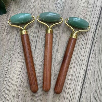 Aventurine verde Jade Facial Roller cuidado facial de la piel herramienta de masaje de jade con mango de madera para el logotipo personalizado disponible