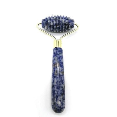 Tecnología de masaje facial de piedra de punta azul natural pulida con cabeza única y rodillo de jade con puntas