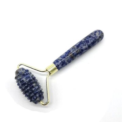 Tecnología de masaje facial de piedra de punta azul natural pulida con cabeza única y rodillo de jade con puntas