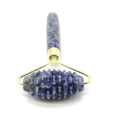 Tecnología de masaje facial de piedra de punta azul natural pulida con cabeza única y rodillo de jade con puntas