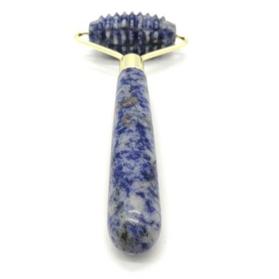 Tecnología de masaje facial de piedra de punta azul natural pulida con cabeza única y rodillo de jade con puntas